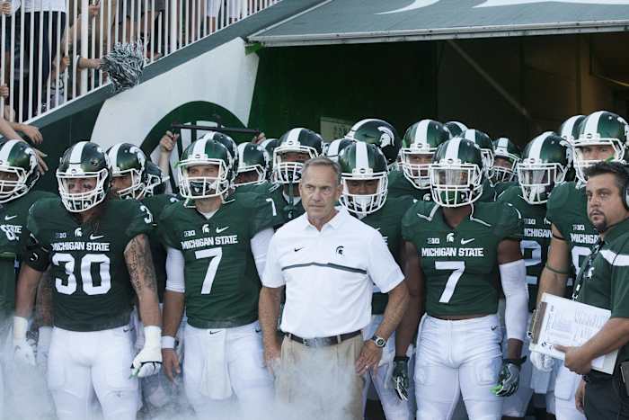 MARK DANTONIO LED THE SPARTANS INTO HIS 10TH SEASON TONIGHT. PHOTO COURTESY OF STARR PORTICE.